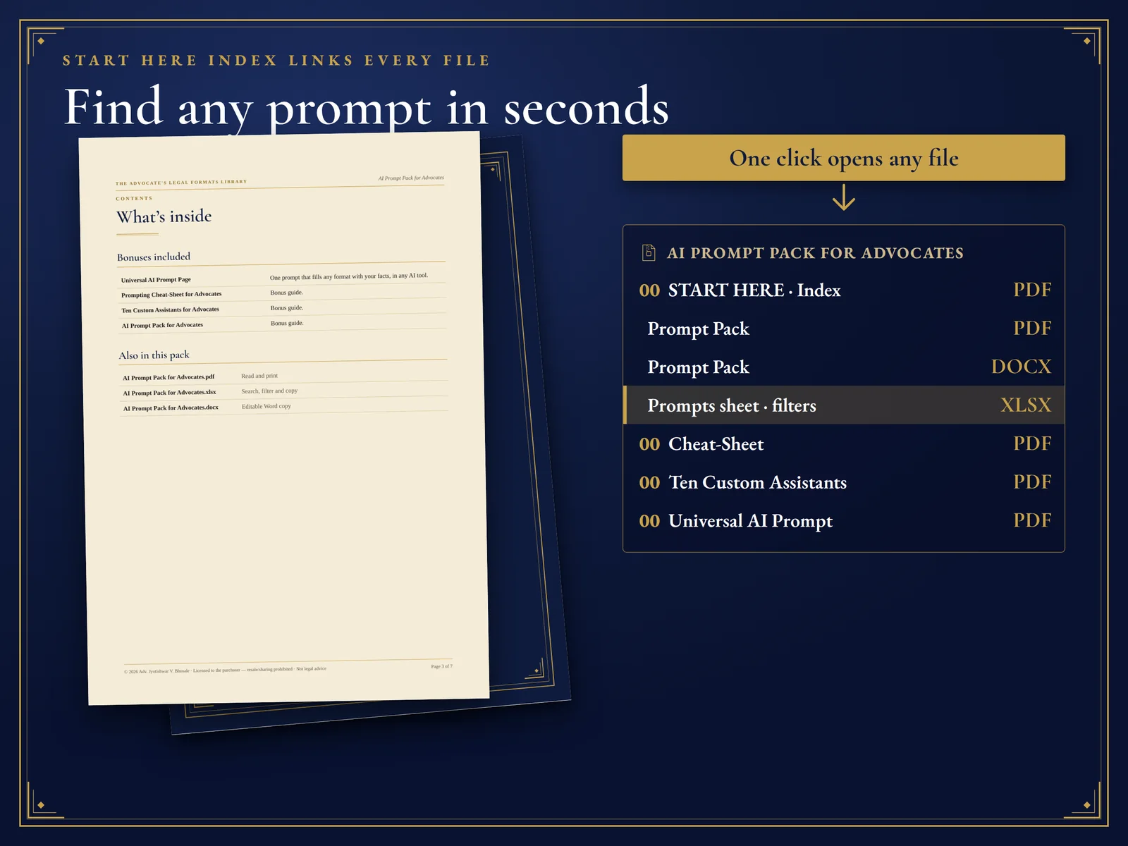 AI Prompt Pack for Advocates — START HERE index: find any prompt in seconds