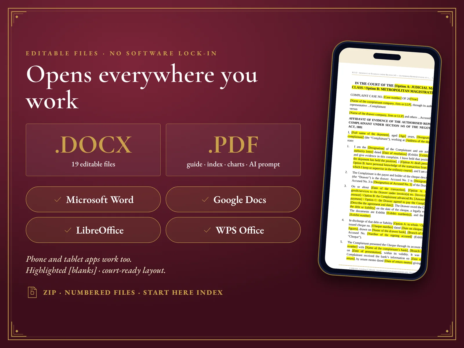 Cheque Bounce (Section 138) Kit — Opens in Word, Google Docs, LibreOffice and WPS