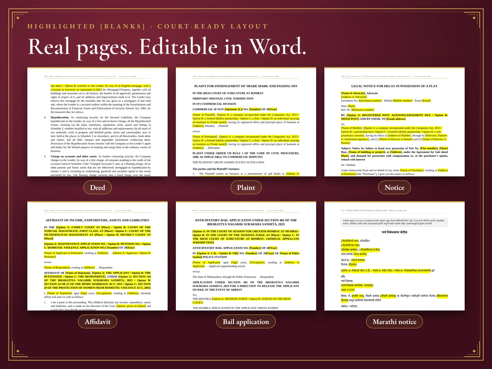 Complete Library: 2,005 Legal Formats — Real pages, editable in Word