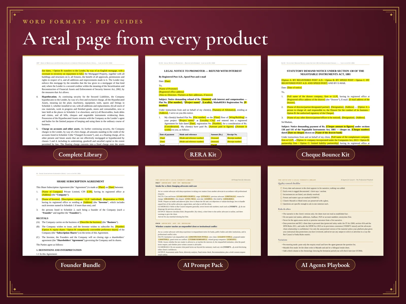 Everything Bundle — A real page from each product, editable in Word