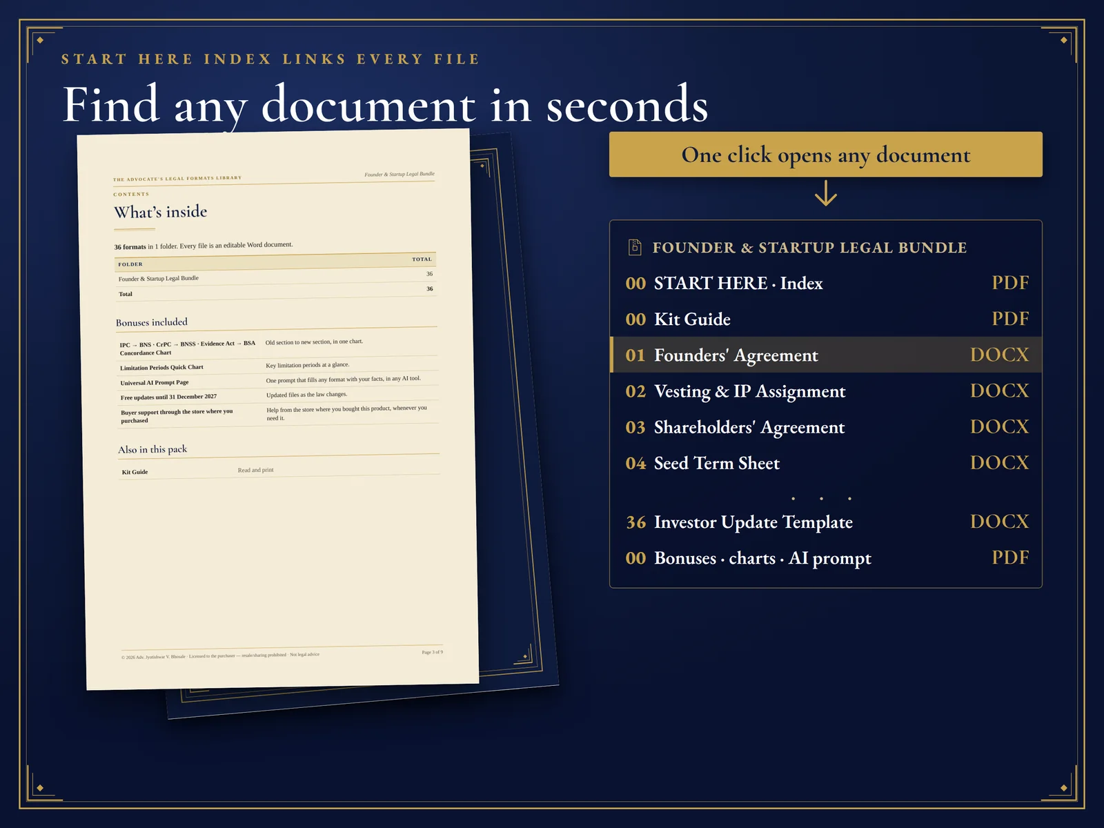 Founder & Startup Legal Bundle — START HERE index: find any file in seconds