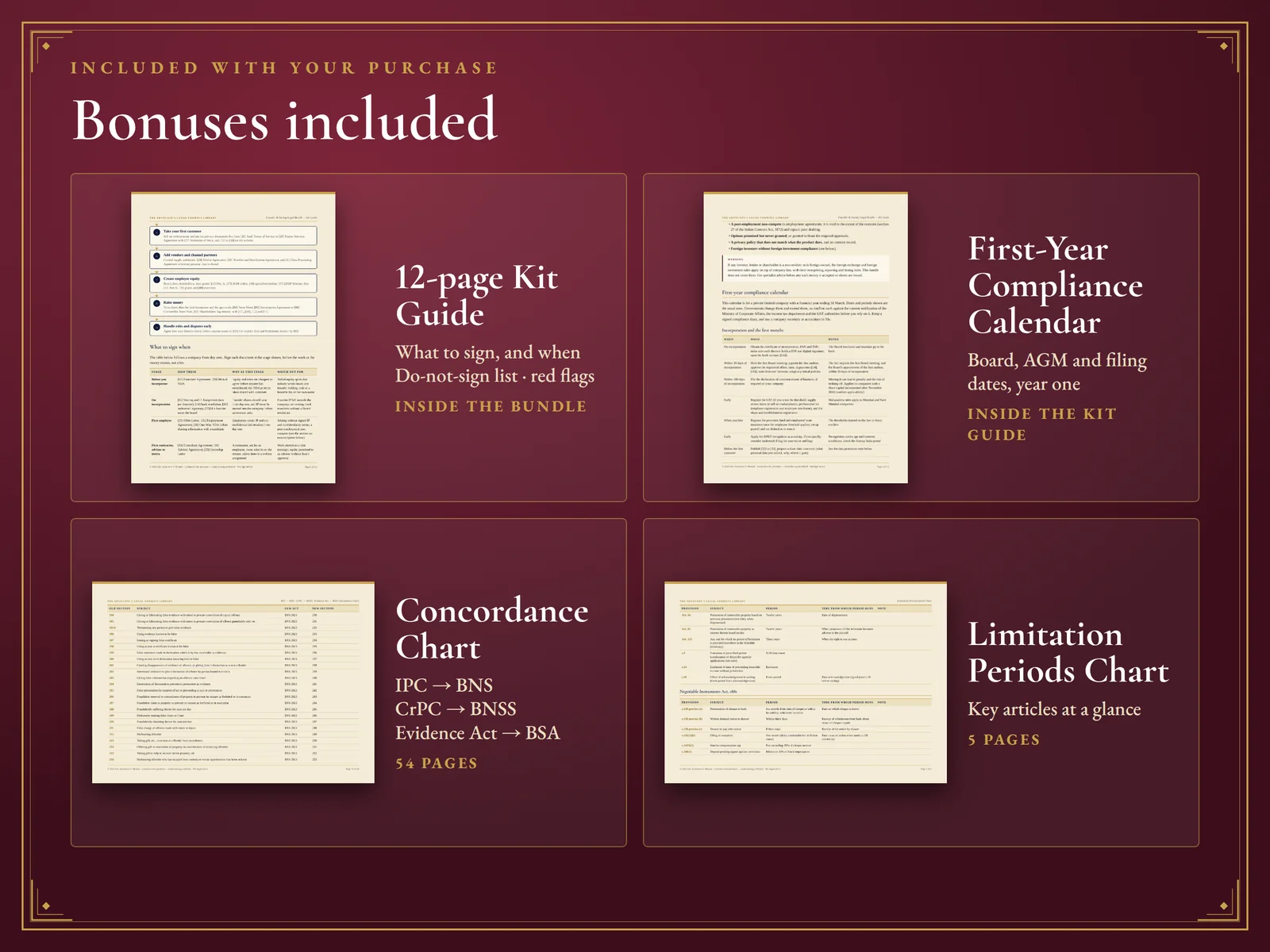 Founder & Startup Legal Bundle — Bonuses: 12-page guide, compliance calendar and charts