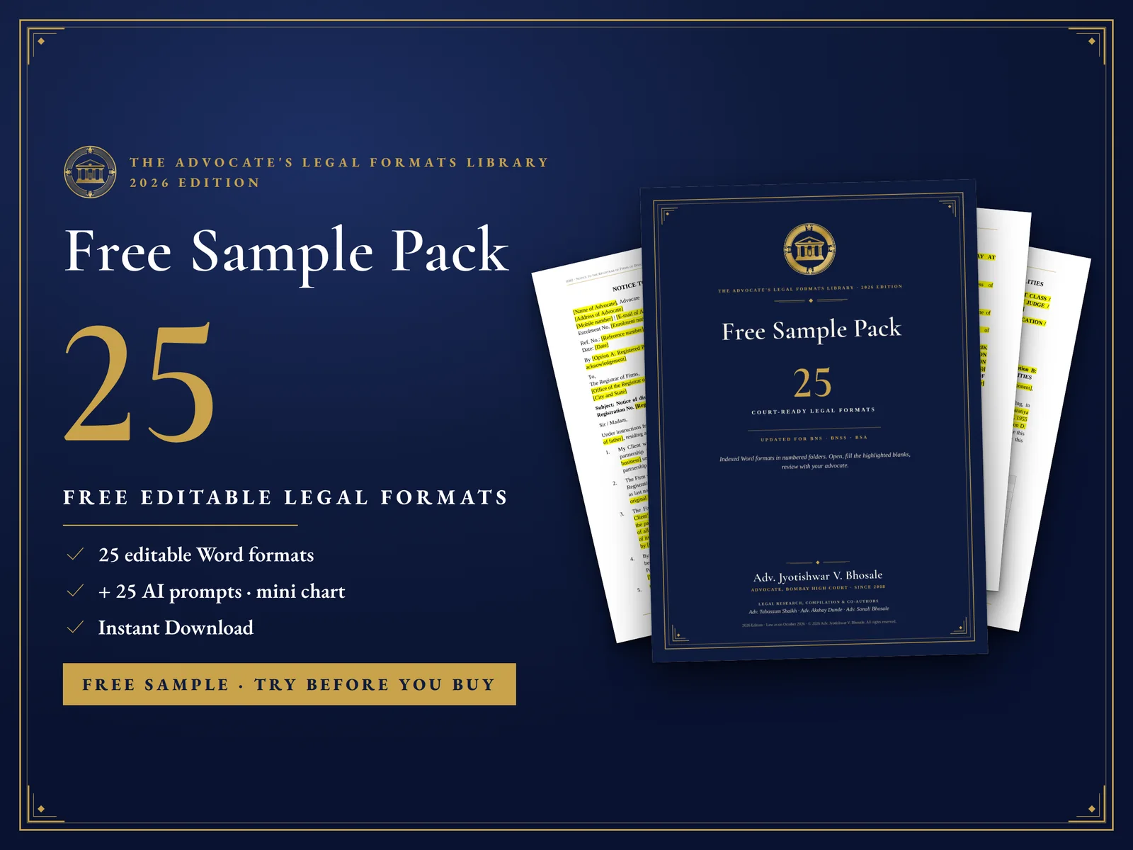 Free Sample Pack: 25 Legal Formats + 25 AI Prompts — Free Sample Pack: 25 Legal Formats + 25 AI Prompts