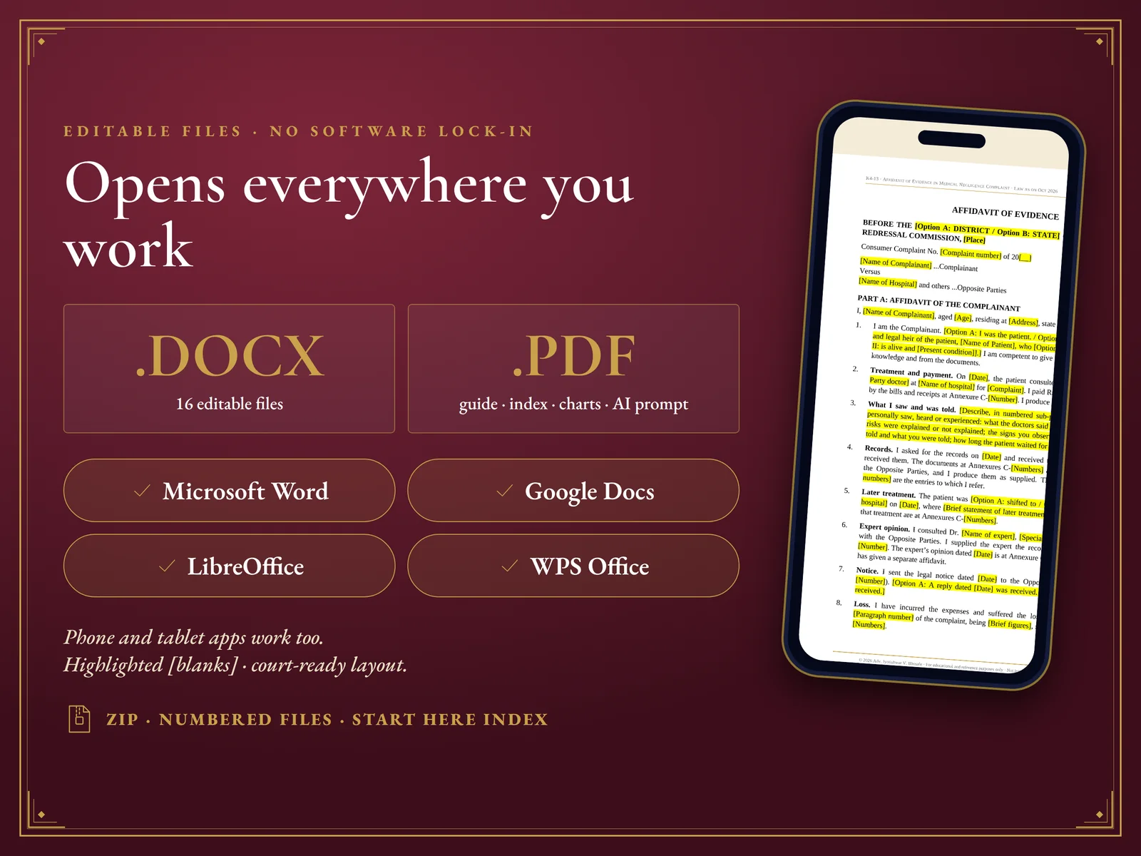 Medical Negligence Kit — Opens in Word, Google Docs, LibreOffice and WPS