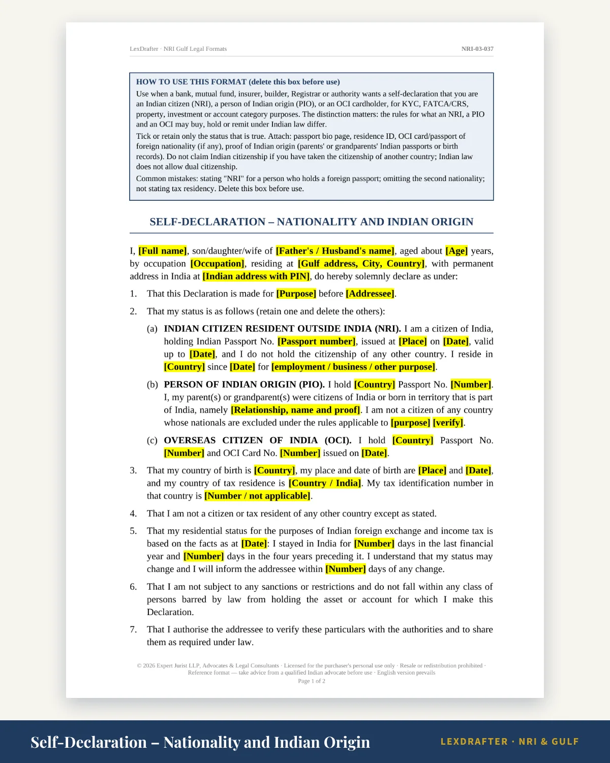 Affidavit & Identity Pack — Word + PDF · instant download · reference formats