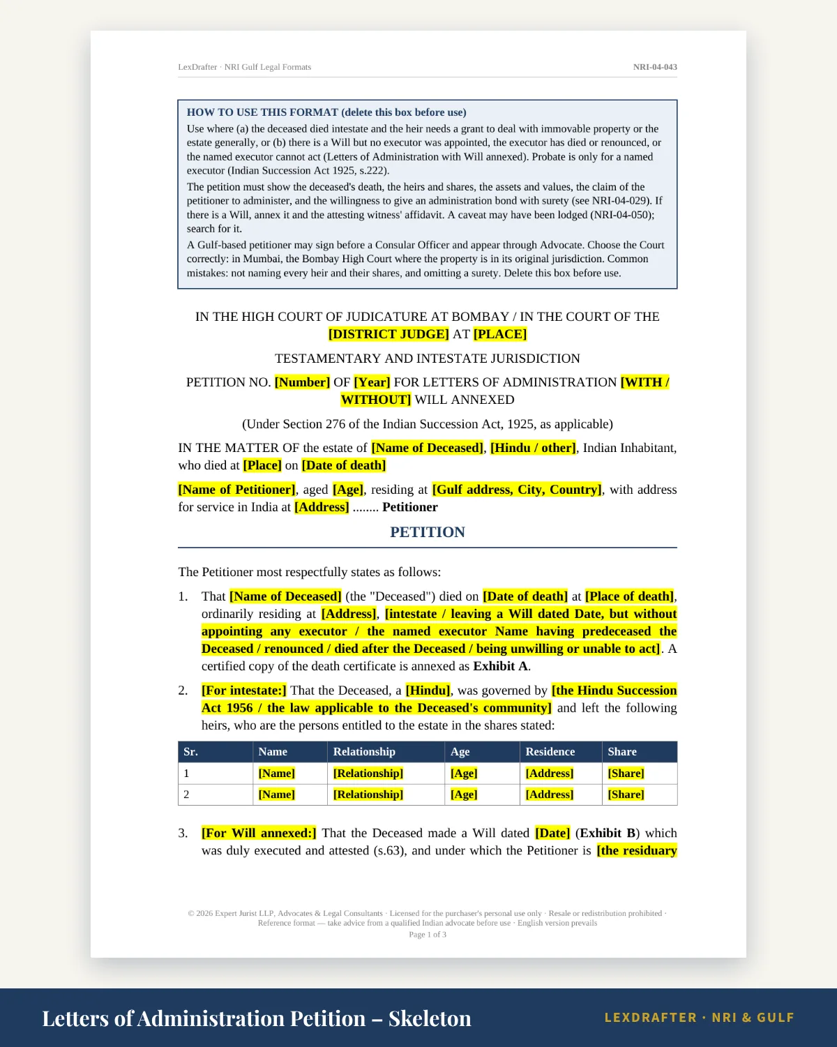 Family & Succession Pack — Word + PDF · instant download · reference formats