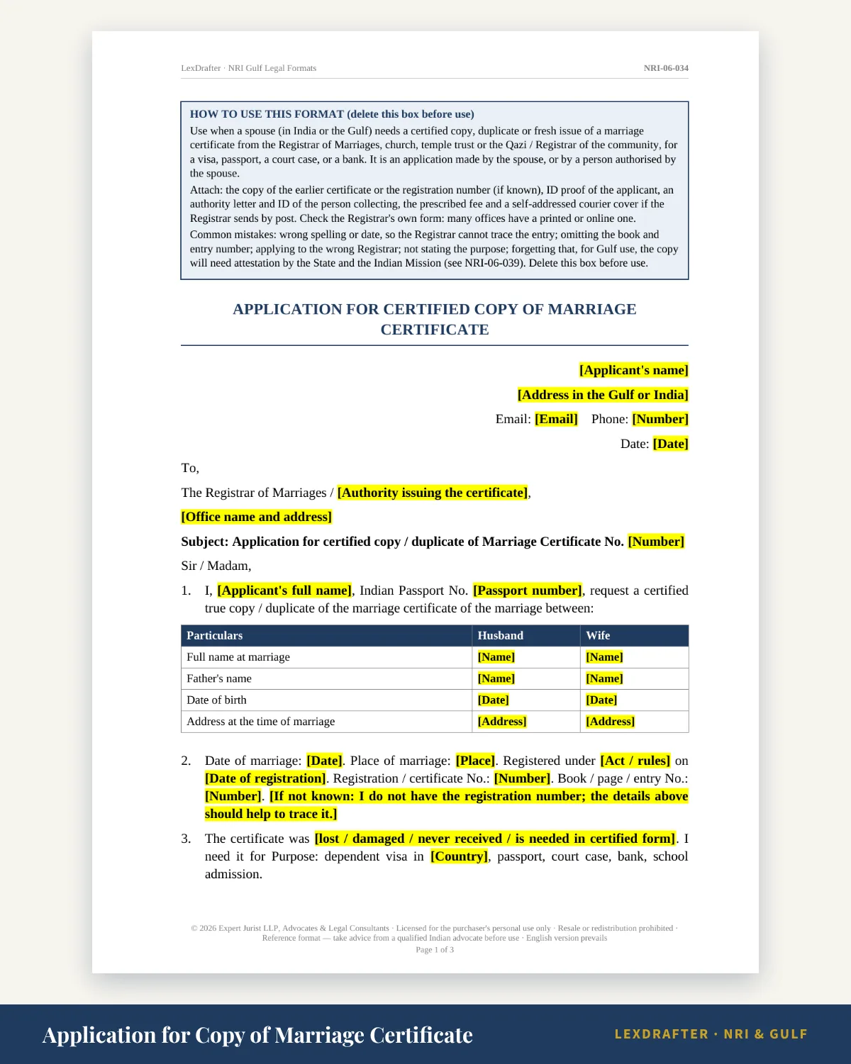 NRI Matrimonial Pack (all communities) — Word + PDF · instant download · reference formats