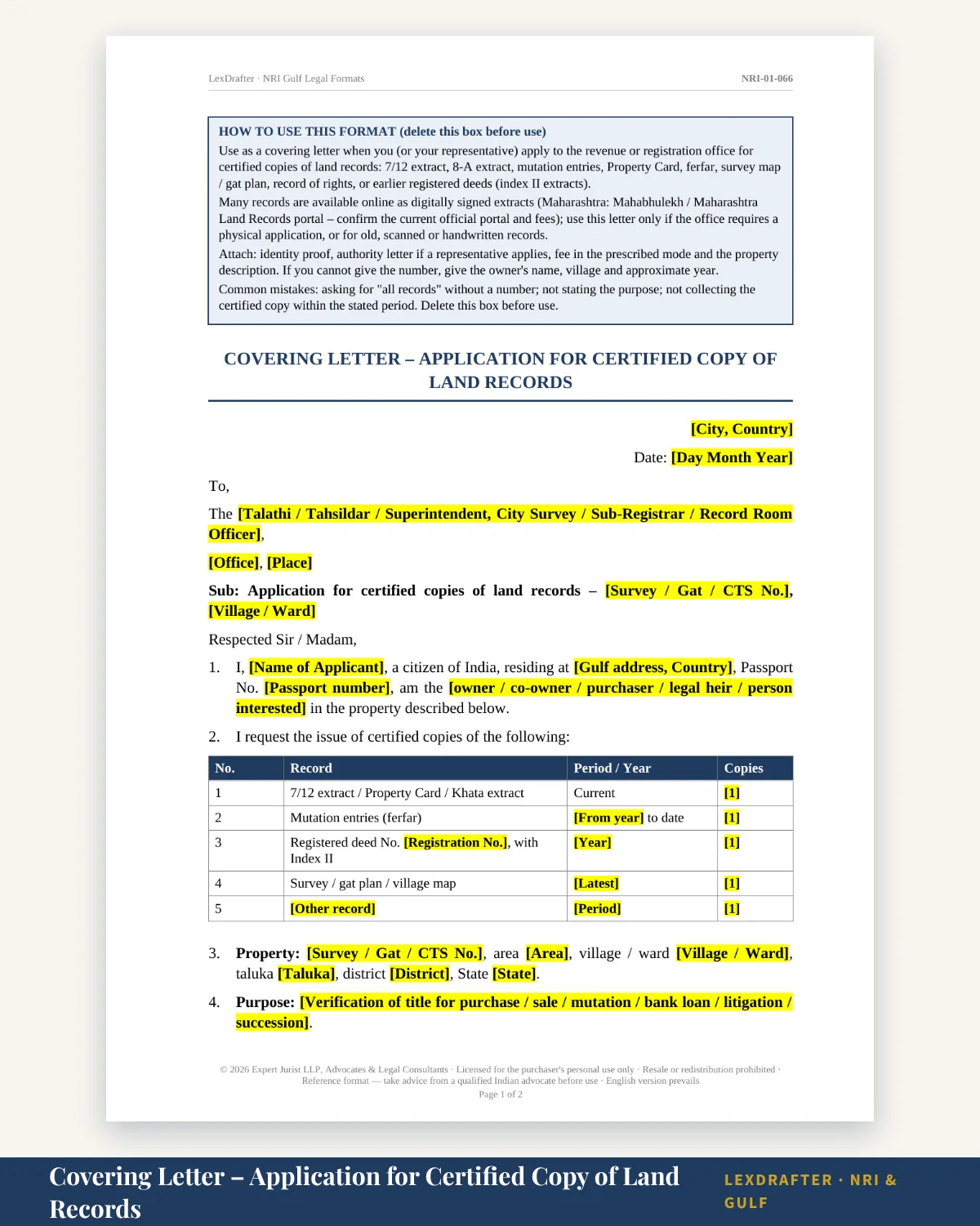 NRI Property Pack — Word + PDF · instant download · reference formats