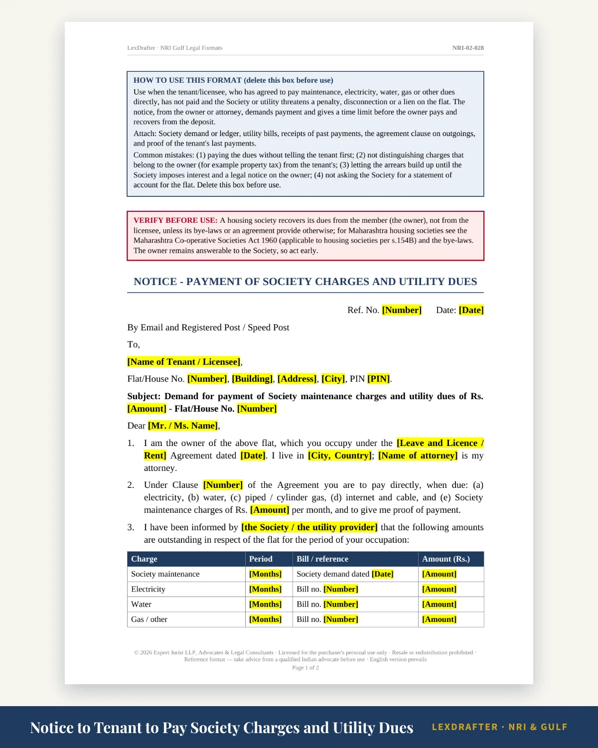 Tenant & Rent Management Pack — Word + PDF · instant download · reference formats