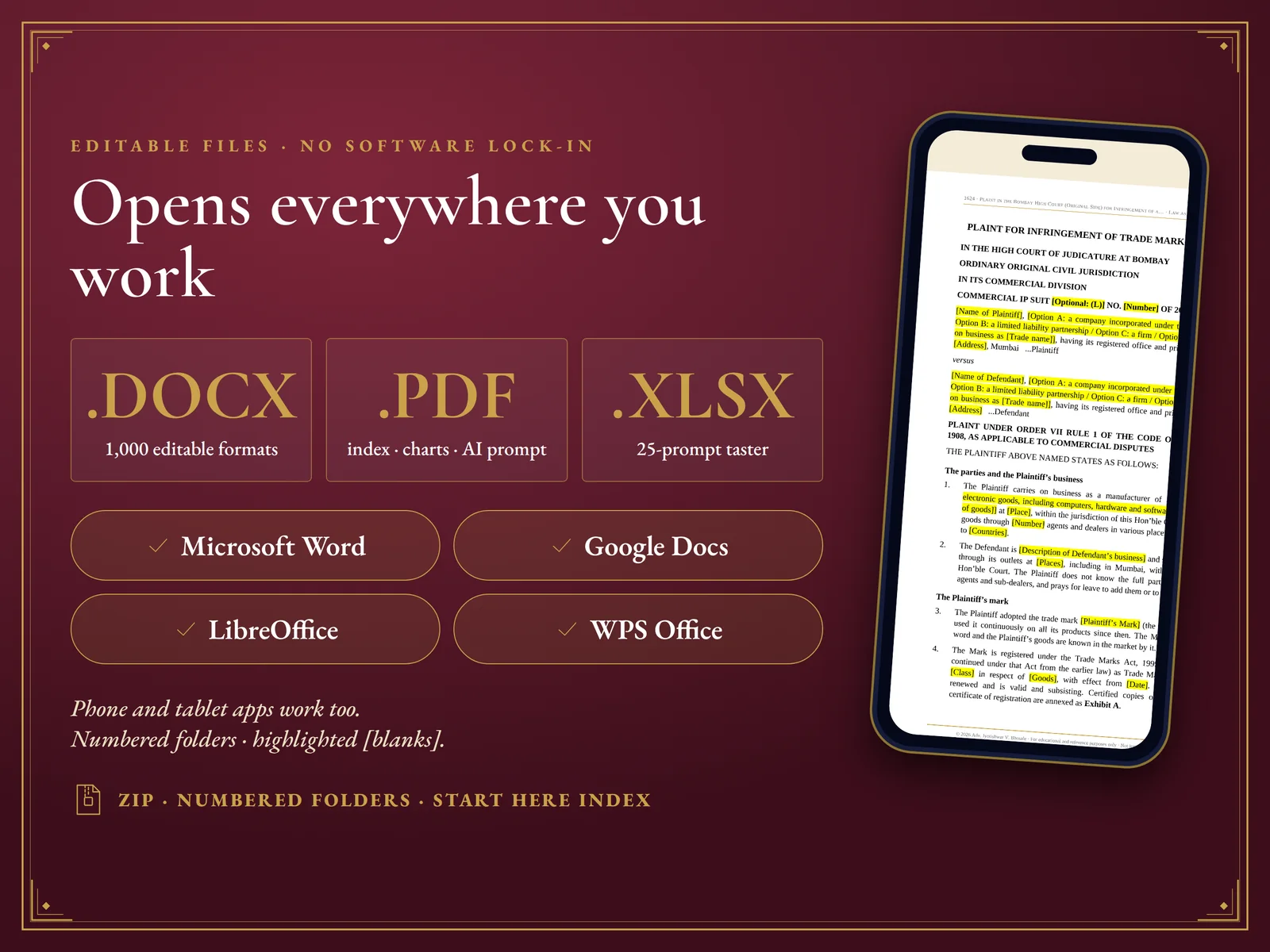 Practice Essentials: 1,000 Legal Formats — Opens in Word, Google Docs, LibreOffice and WPS