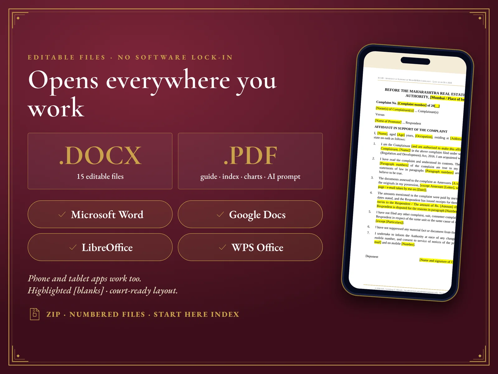 RERA Homebuyer Litigation Kit — Opens in Word, Google Docs, LibreOffice and WPS