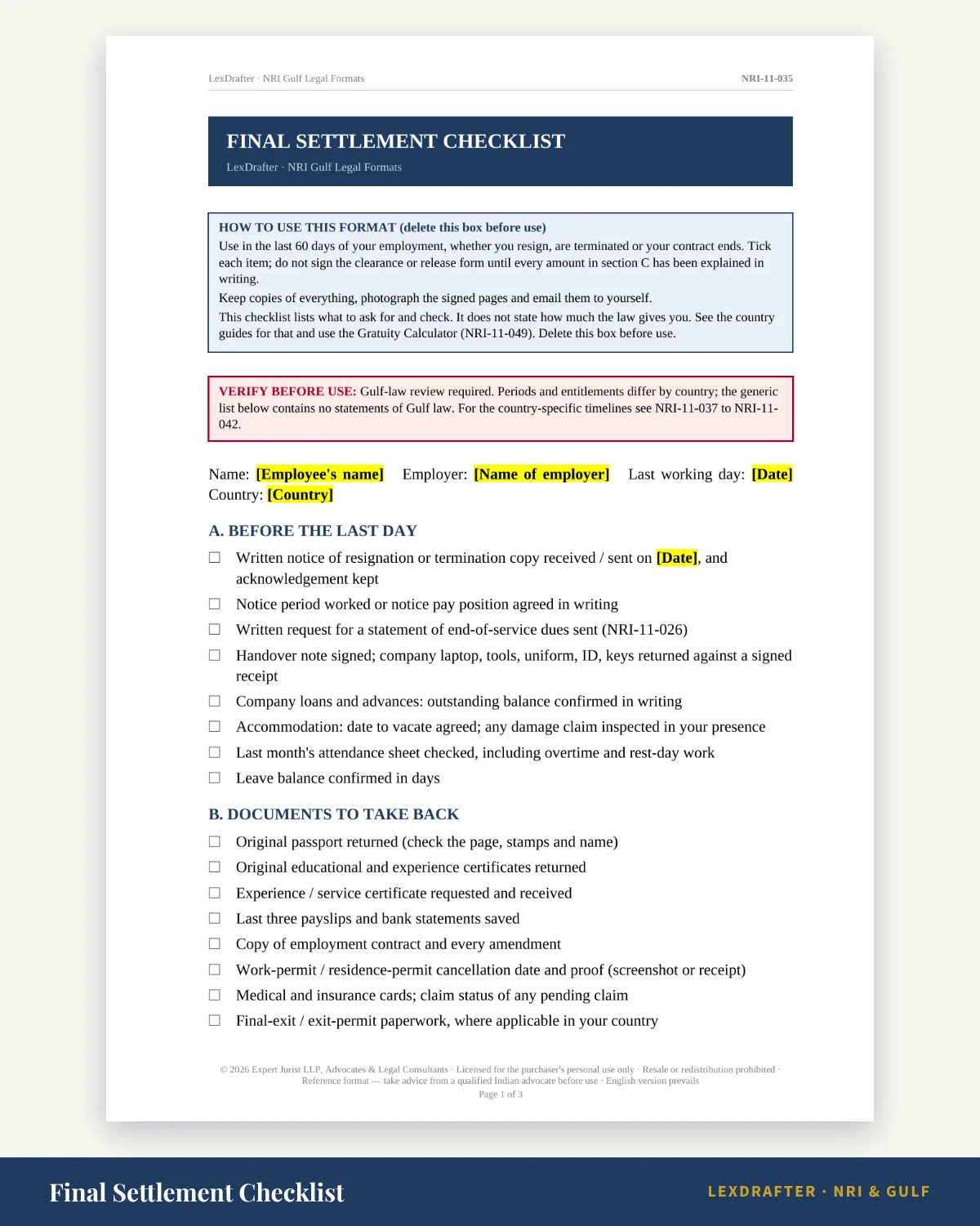 Working in the Gulf Pack — Word + PDF · instant download · reference formats