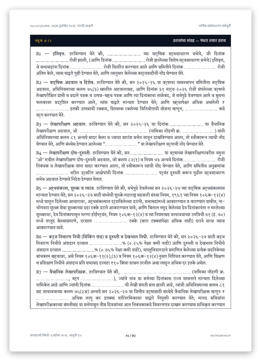 Format A-11 — fifteen ready resolutions